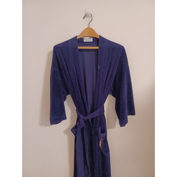 Christian Dior Vintage Robe One Size Navy Blue Velour Belted Luxe Old Money - Picture 2 of 10